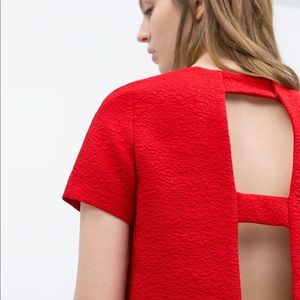 Zara red jacquard top